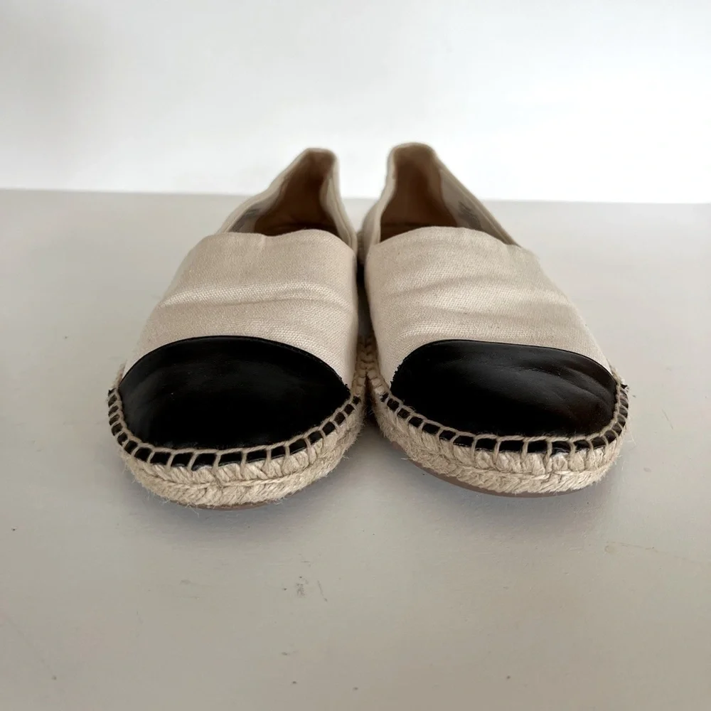 J. Crew Facto Canvas Espadrilles Flats with Black Cap Toe, size 8